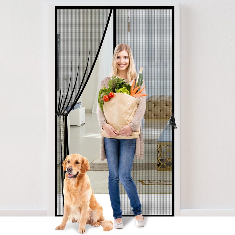 Mesh screen with magnetic buckle prevents insects from entering heavy-duty pets and child-friendly for front doors and sliding doors