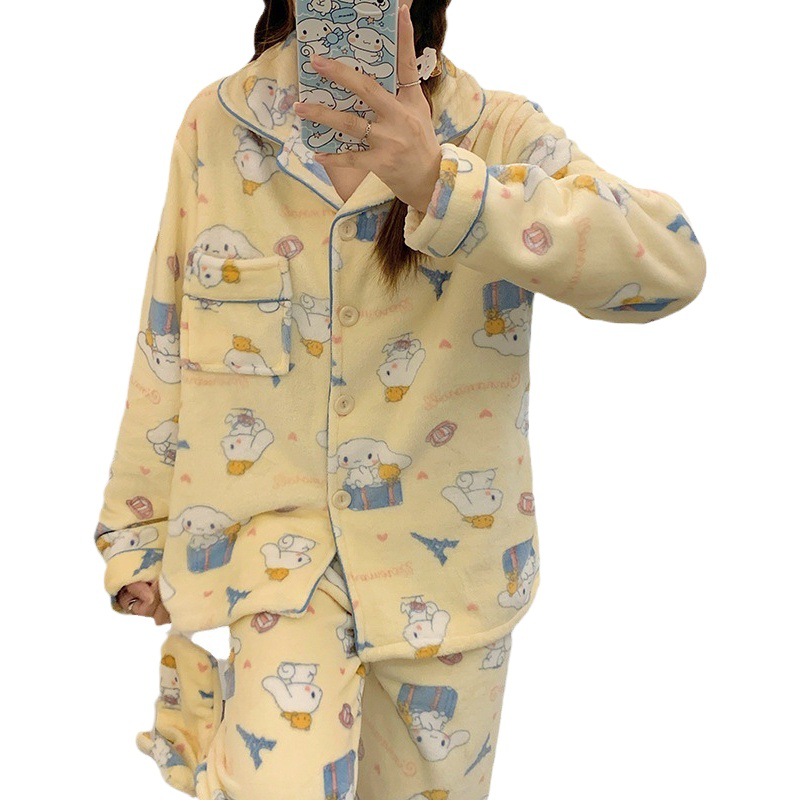 Dibujos Animados pijamas calientes de las mujeres franela solapa Otoño e Invierno cardigan manga larga enviar máscara ojo lindo hogar desgaste traje