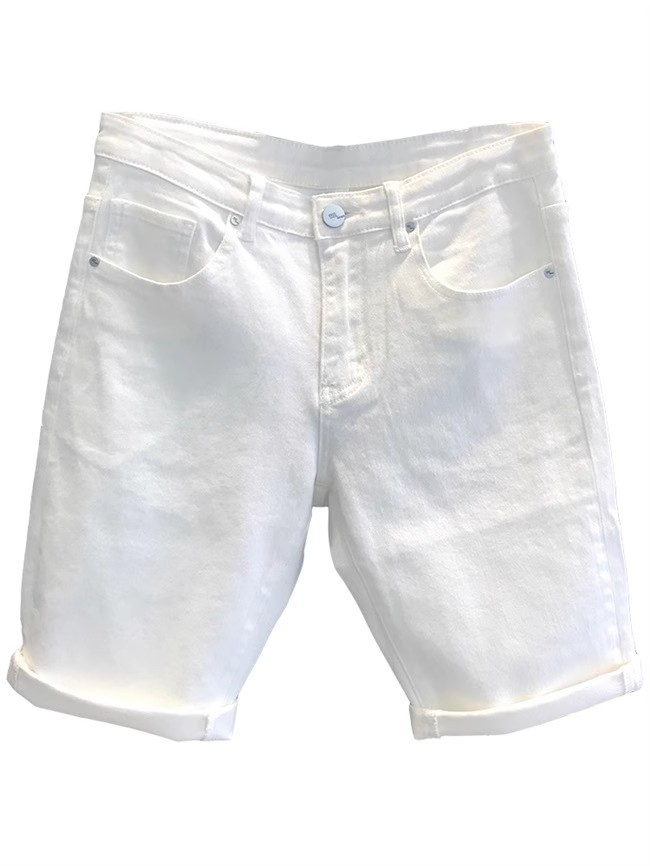 Men's Clothing Slim Fit High Waist Denim Shorts Solid Color Summer Fashion Handsome Thin White Pants_mkmklike.com