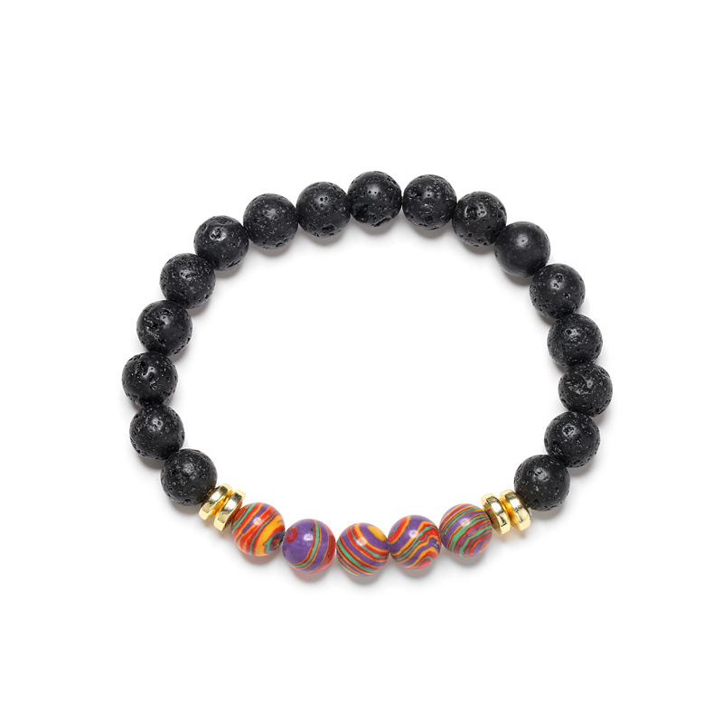Europeo y americano deseo Venta caliente malaquita pulsera de piedra volcánica transfronteriza color malaquita pulsera de cuentas ventas directas de fábrica