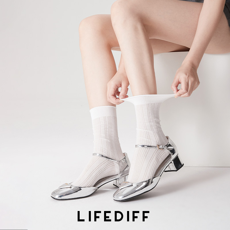 Summer Thin light gray Mary Jane Socks Lightweight Breathable Mid-tube Socks Women's Spring and Summer Socks Hangs Piled 25240