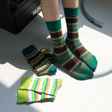 条纹袜子女中筒袜 日系ins潮复古彩色条纹堆堆袜秋冬女士高筒袜