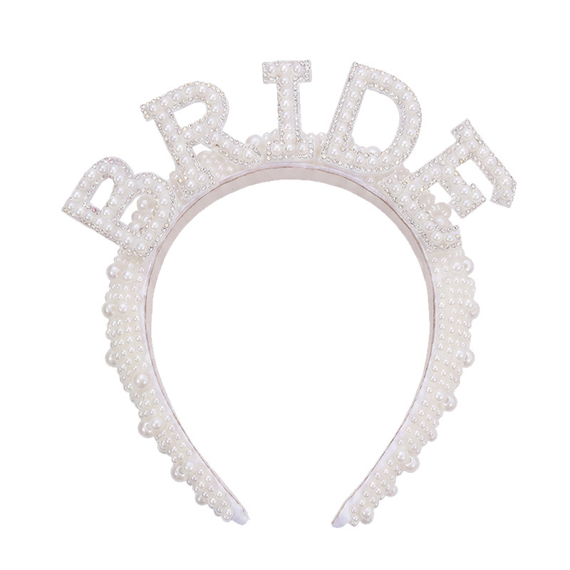 Personalizada boda tocadena de novia perla banda de cabello tocadena de soltero fiesta de cristal correa de hombro de boda conjunto de cinta