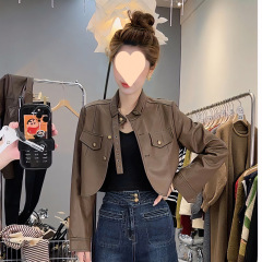 2025秋冬新款立领皮衣短外套女宽松显瘦设计感小众机车风夹克上衣
