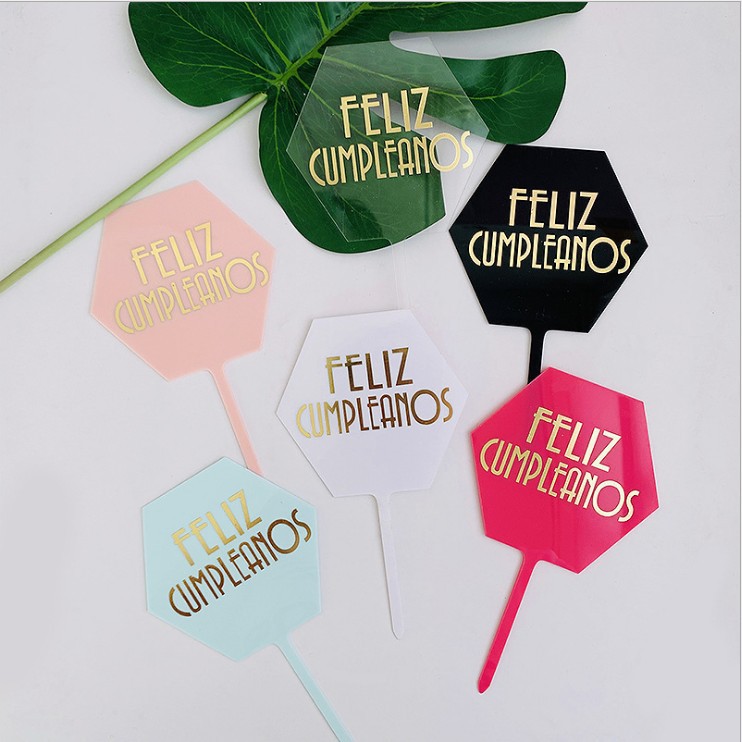 Transfronterizo español FEILZ CUMPLEANOS bronceado pastel acrílico plug-in bandera Tarjeta de inserción ventas directas de fábrica