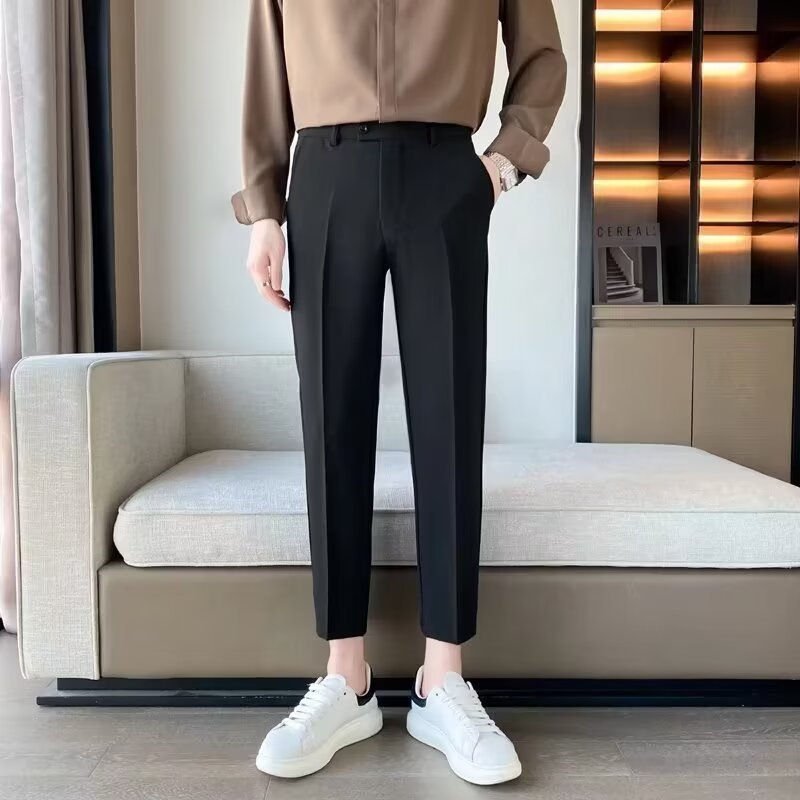 裤子男士夏季薄款韩版潮流直筒宽松运动九分阔腿冰丝休闲长裤西裤