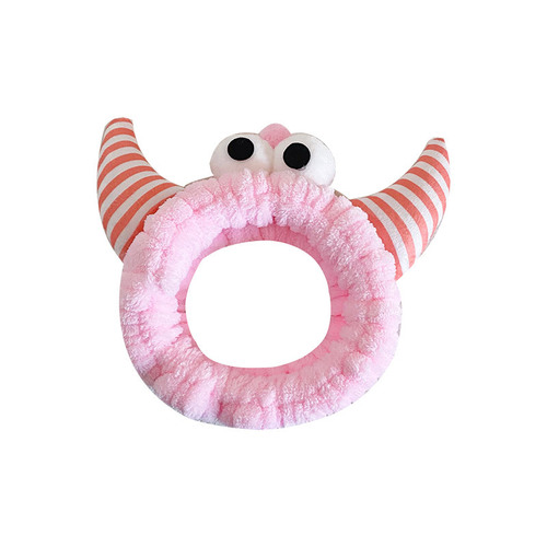 New Cartoon Cute Big Eyed Monster Horn Headband Women's Face Wash Makeup Plush Striped Horn Headband Hair Accessories
