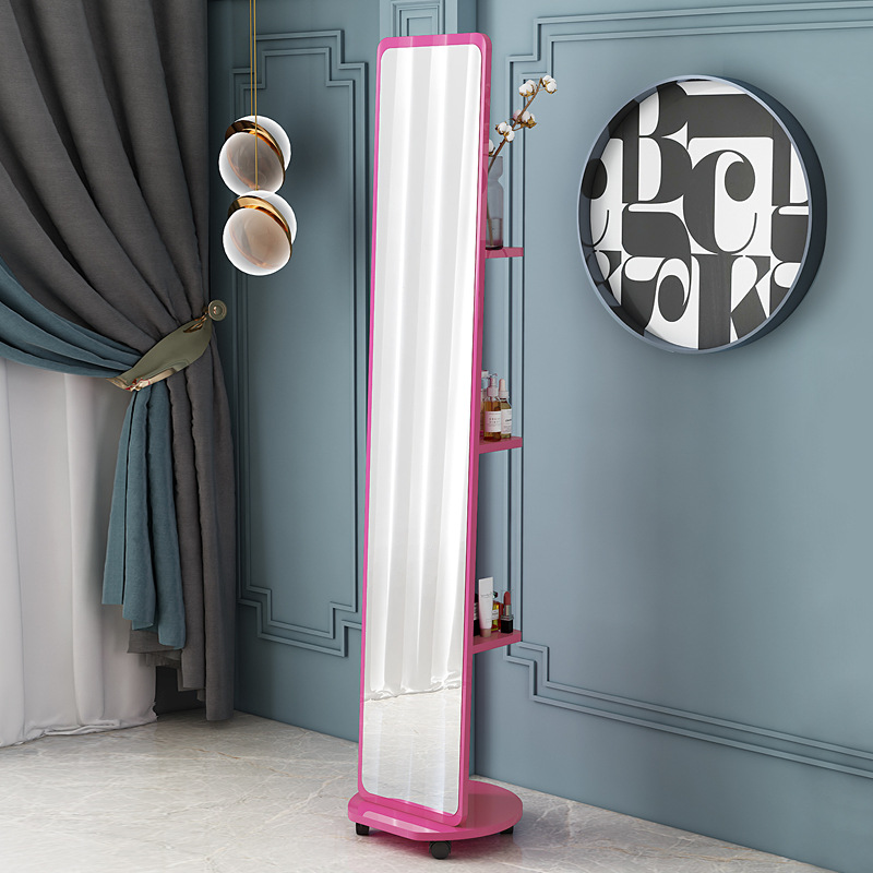 Espejo de cuerpo entero, espejo de piso para vestir, espejo de probador de dormitorio doméstico para niñas, espejo grande tridimensional móvil giratorio de viento