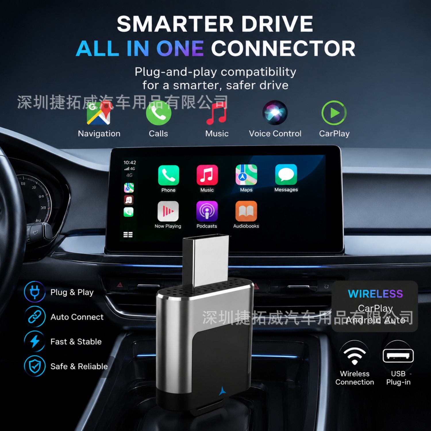 2026 Cross-Border Upgraded Wireless Carplay Box Androidauto Two-In-One Adapter Car Connectivity Box