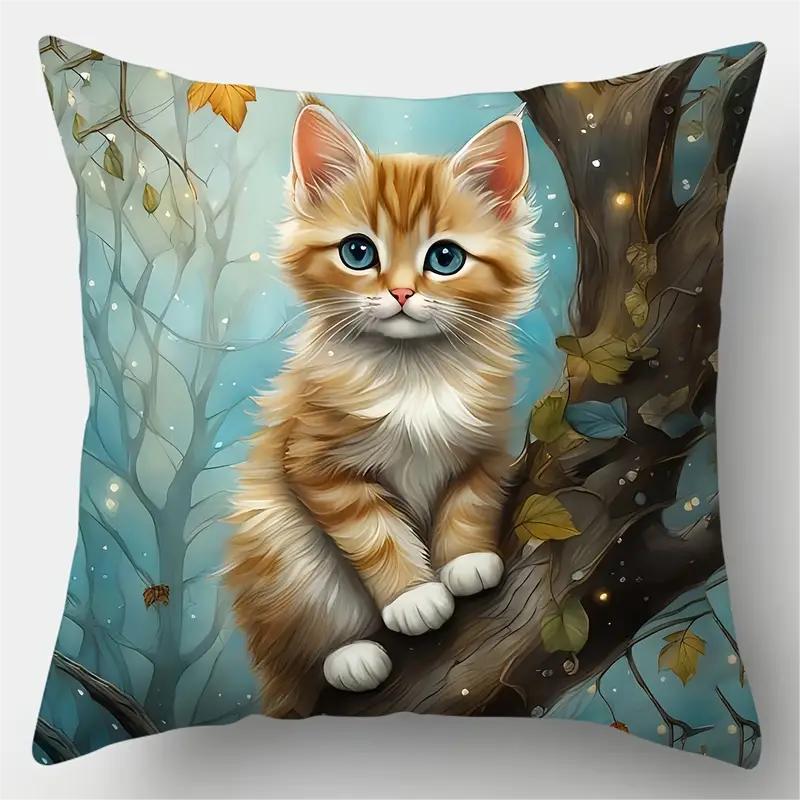 80g Weight Pillow Cases Home Textiles & Decor Type Polyester Material Cat Pattern Cute Style Cute Cat Polyester Pillow Cases Couch & Sofa Decor 3