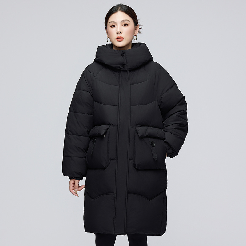 2025 invierno nueva moda suelta moda desmontable sombrero de algodón ropa de mujer larga chaqueta de cintura gruesa transmisión en vivo image 6