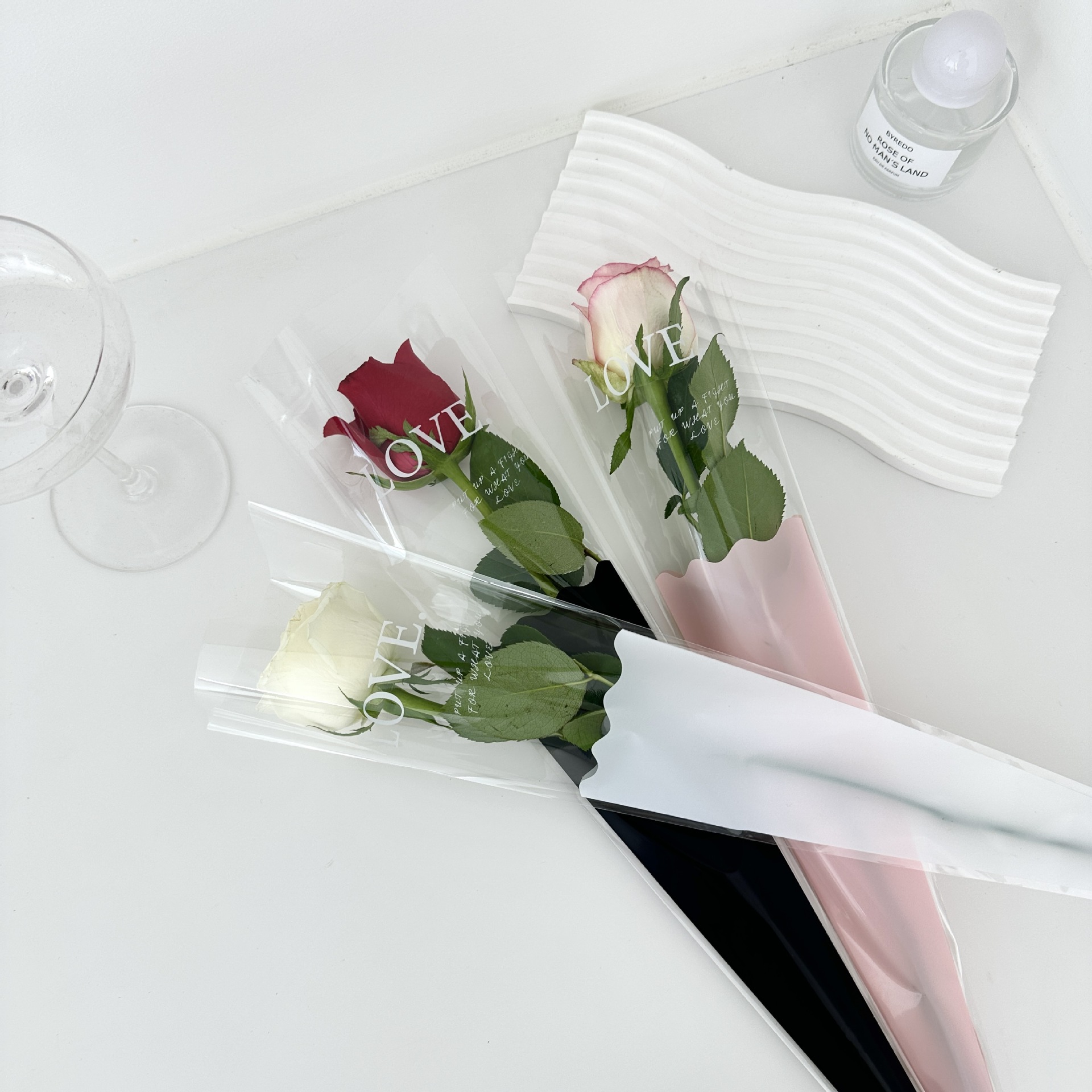 透明单支英文简约单支袋玫瑰花花束包装袋包装单支花艺鲜花包装纸