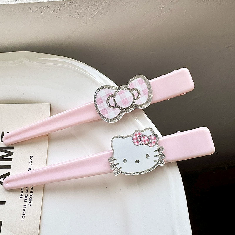 Заколка для волос в стиле Hello Kitty, корейский милый клип для челки, розовый бантик