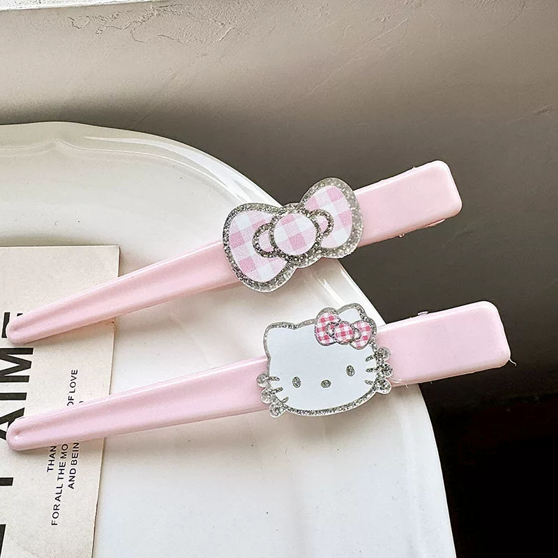 Заколка для волос в стиле Hello Kitty, корейский милый клип для челки, розовый бантик