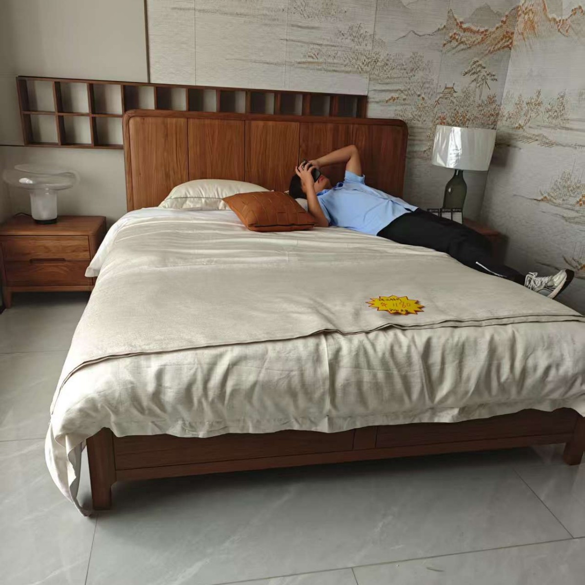 南美胡桃木床新中式婚床卧室双人床皮衣软包靠背床复古风实木床