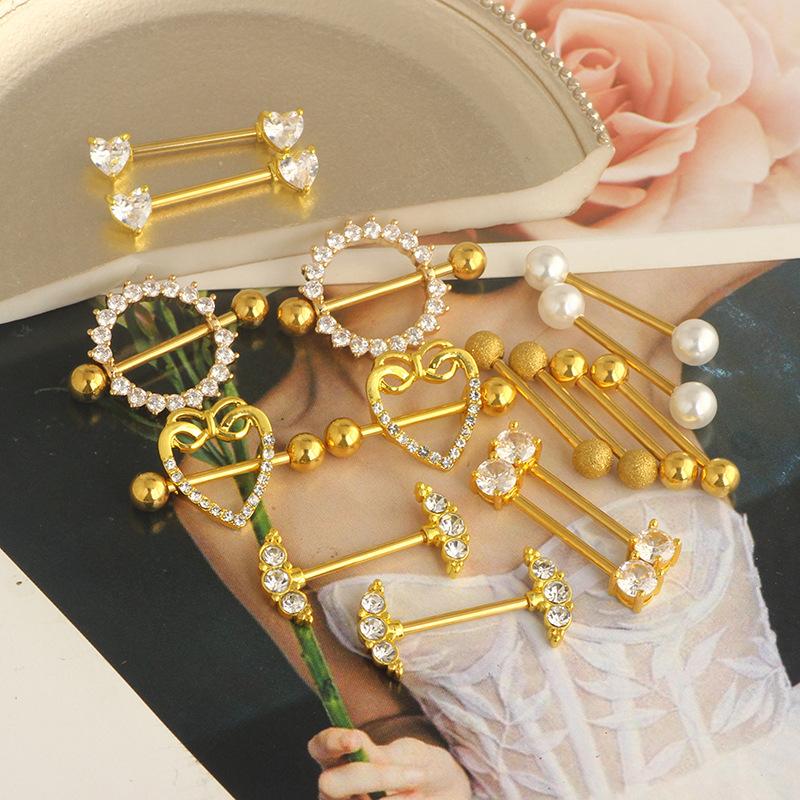 8 Pairs Stainless Steel Zircon Breast Rings Set Diamond-Embedded Nipple Jewelry for Women detail image 9