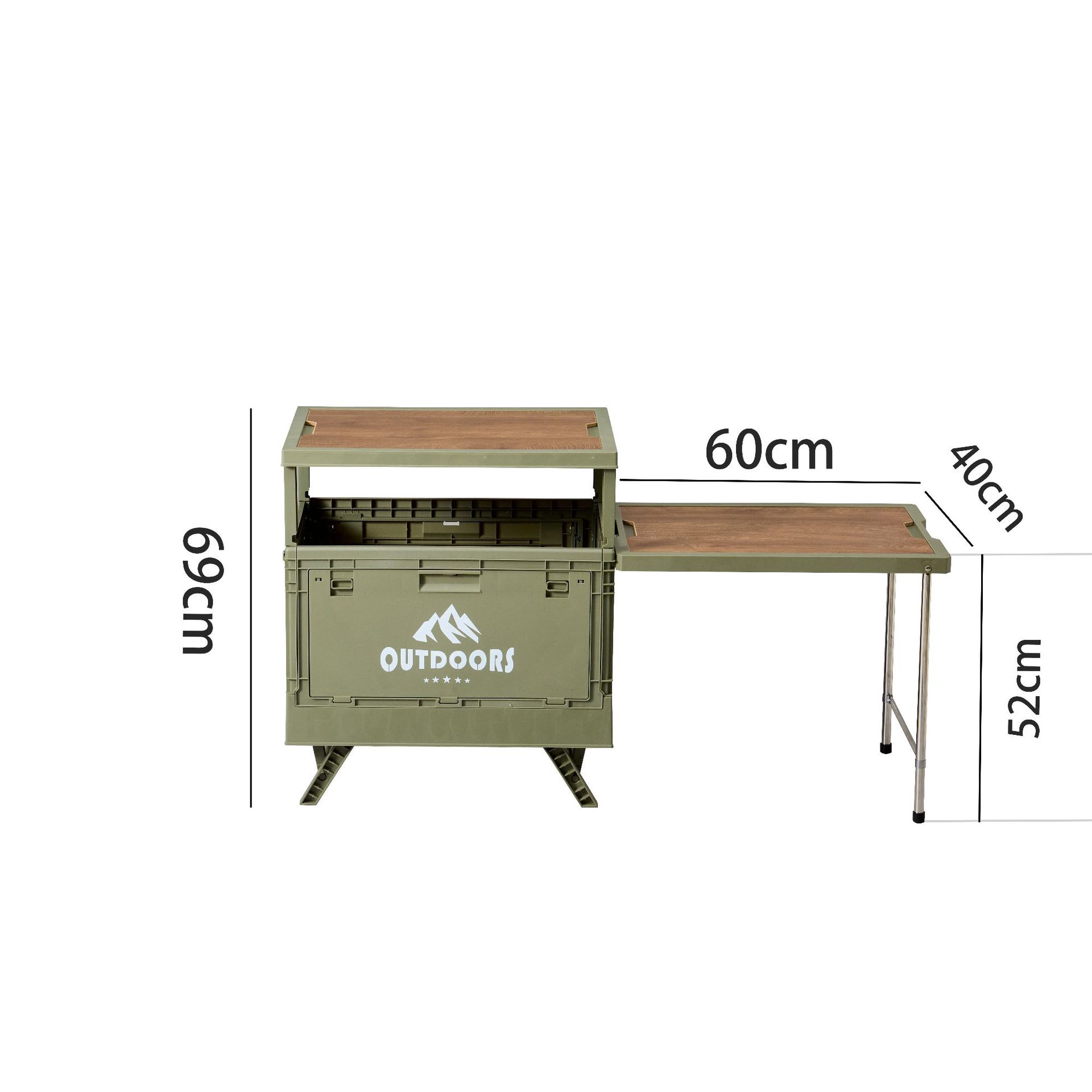 Caja de almacenamiento de camping al aire libre, mesa plegable multifuncional de gran capacidad, caja de almacenamiento con cubierta de madera para camping, caja de recolección de automóviles