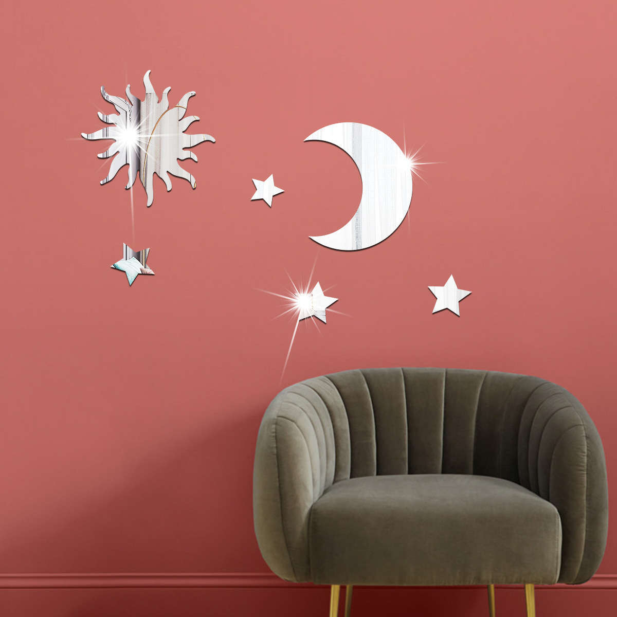 Foreign Trade Hot-Selling Star And Moon Combination 3D Self-Adhesive DIY Bedroom Living Room Custom Mirror Wall Sticker_voghion.com
