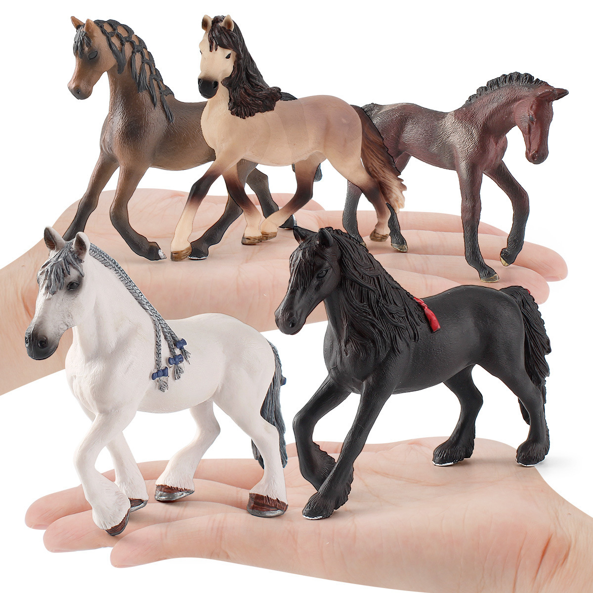 Modelo realista de animal transfronterizo: Figura sólida de yegua andaluza y yegua árabe, juguete de adorno estático.