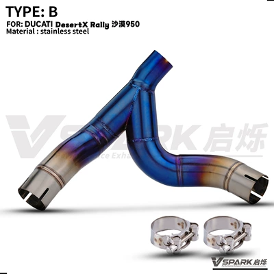 Suitable for Ducati Desert Motorcycle exhaust pipe - style-2-stainless-steel-half-blue-middle-section-connected-to-the-original-factory