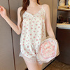 Summer cute pijama, lace shorts, set, V-neckline