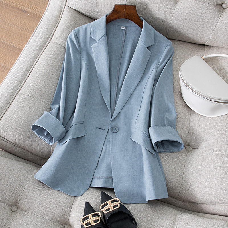 Tencel Linen Small Suit Jacket Women's Three-Quarter Sleeve Spring and Summer New Korean Style Elegant Slim Slim Suit Women's Top