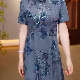一件代发新中式冰丝缎国风改良旗袍连衣裙2026夏季新款气质妈妈收