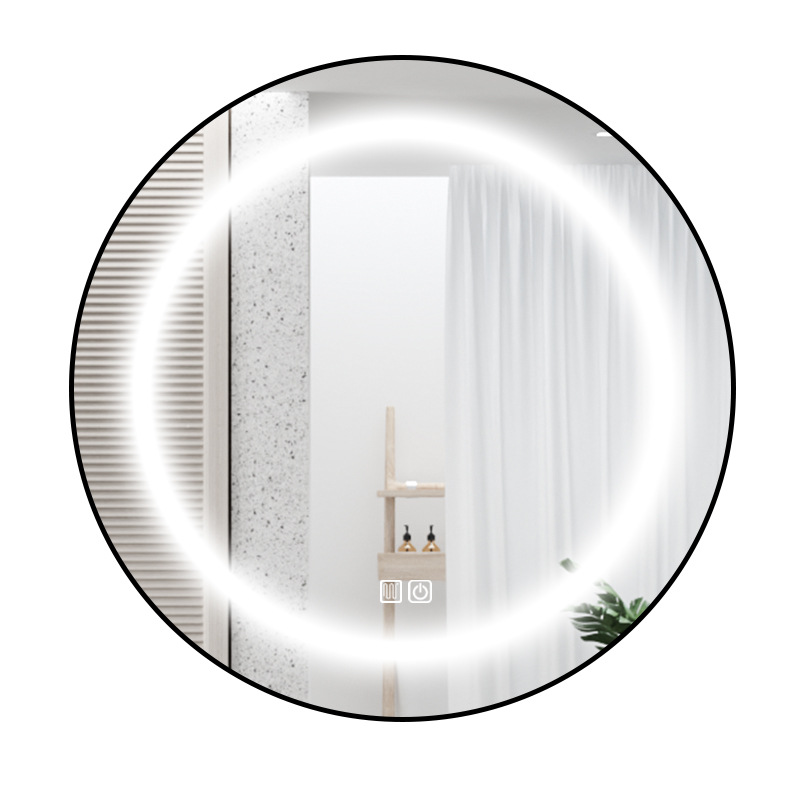 Espejo redondo colgado de pared espejo de baño inteligente con lámpara LED pantalla táctil inductiva anti-fog luminiscente espejo colgado de pared