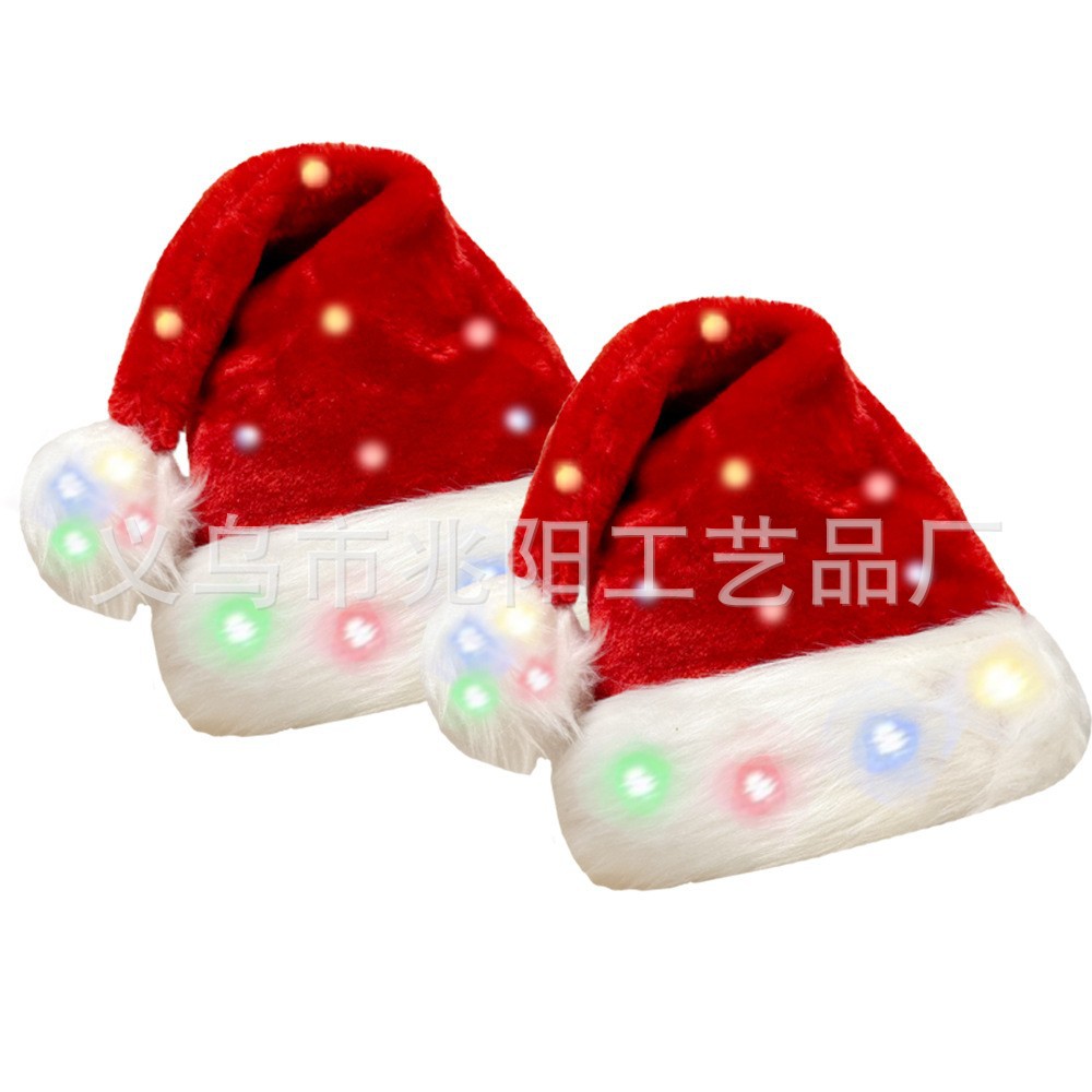 LED luminoso de alta calidad de felpa niños adultos de Navidad sombrero completo con luces de Navidad suministros de decoración