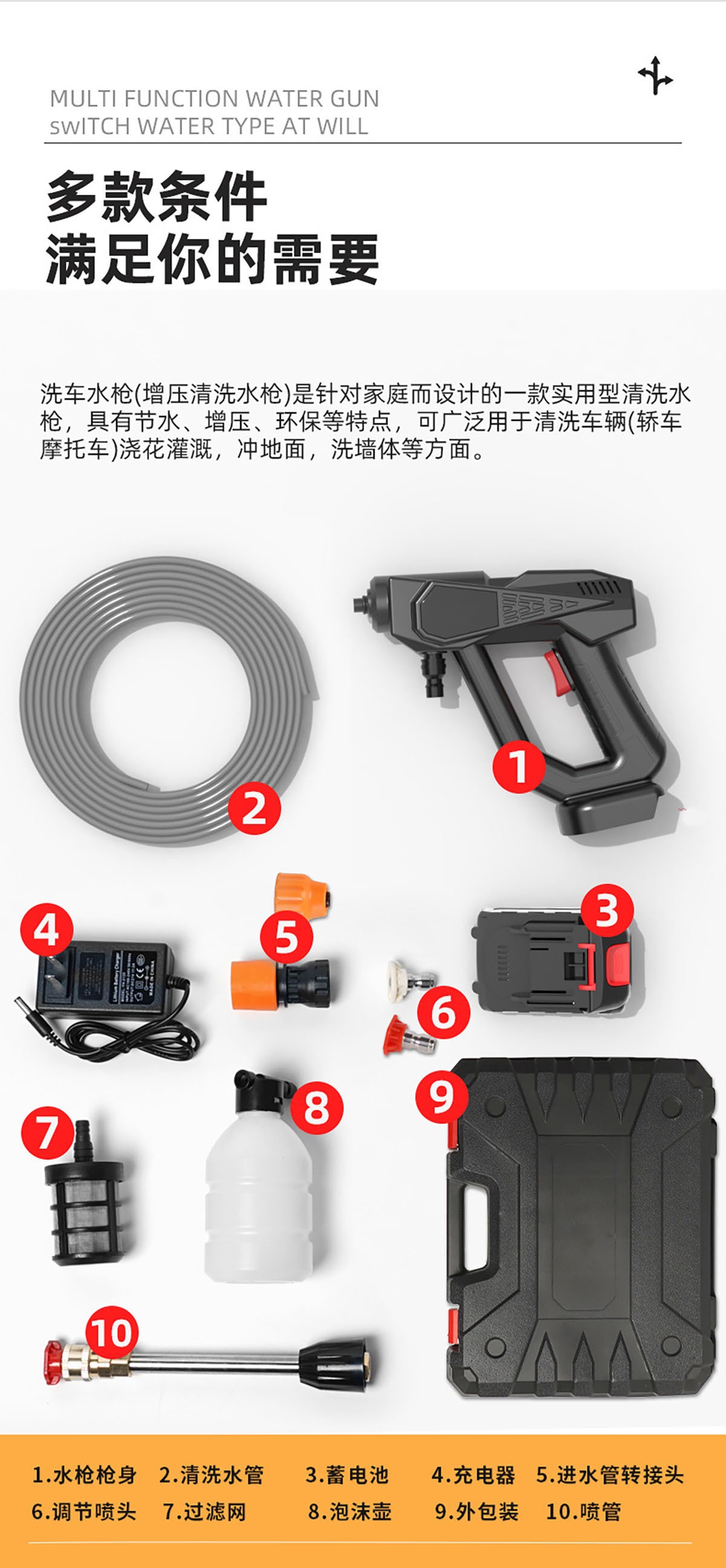 Cross-border European and American Explosions Car Wash Wireless Lithium Battery Portable Home Car Wash Water Car Wash High Pressure Water Grab
