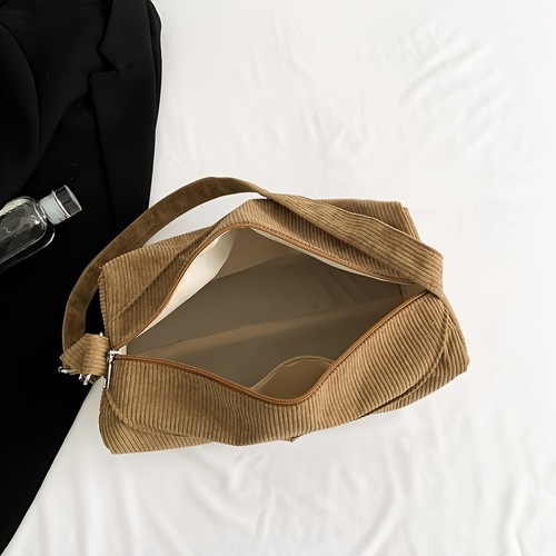 Solid-color, high-capacity shoulder bag; stylish quilted pleated corduroy crossbody bag—perfect commuter underarm tote.