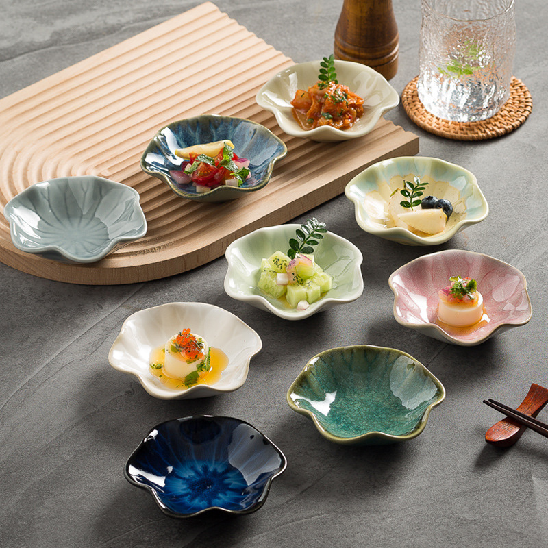 Japanese-style Household Hot Pot Dip Dish Lotus Leaf Flavor Dish Barbecue Soy Sauce Vinegar Dish Oil Dish under Glaze Color Good-looking Ceramic Dish Japanese-style Household Hot Pot Dip Dish Lotus Leaf Flavor Dish Barbecue Soy Sauce Vinegar Dish Oil Dish under Glaze Color Good-looking Ceramic Dish