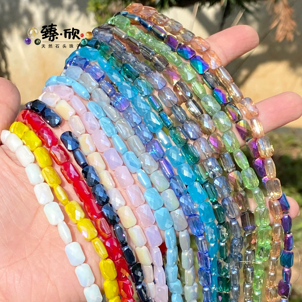 Cross-border new products Domestic crystal 6x9 cut flat square beads Pujiang crystal beads wholesale colorful grid water