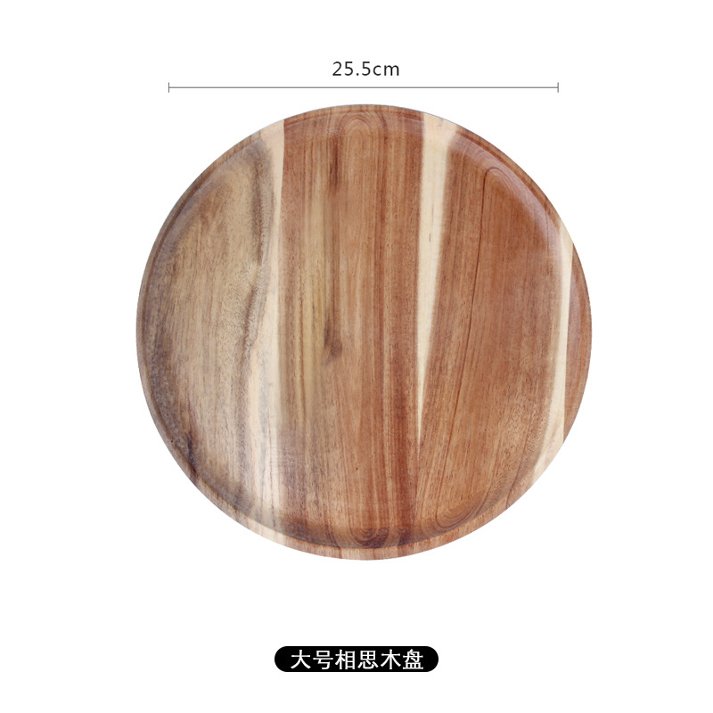 Placa de madera de acacia de estilo japonés bandeja de madera redonda creativa fruta seca postre plato de fruta placa de madera maciza vajilla