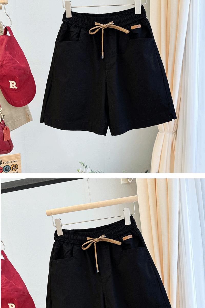 Quần short nữ dáng rộng 5 phân cotton wash phong cách Hàn Quốc — đen chi tiết 5