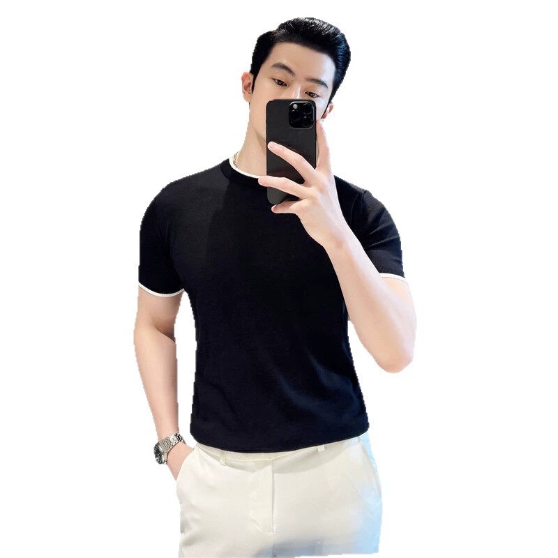 Мужская летняя приятная для кожи мужская трикотажная футболка для папы среднего возраста, легкая и зрелая однотонная тонкая короткая футболка с круглым вырезом и рукавами реглан