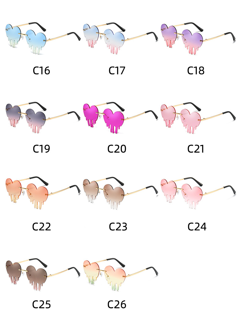 50g Weight Frameless Glasses Structure Sunglasses Classification PC, UV400 Protection Lens Material Special-Shaped Mirror Glasses Style Outdoor, Beach Occasion Heart Shape Pattern All Seasons Season Unisex Gender Novelty, Modern Style Style Novelty Modern Style Heart Shape PC UV400 Protection Special-Shaped Mirror Frameless Women's Sunglasses 3
