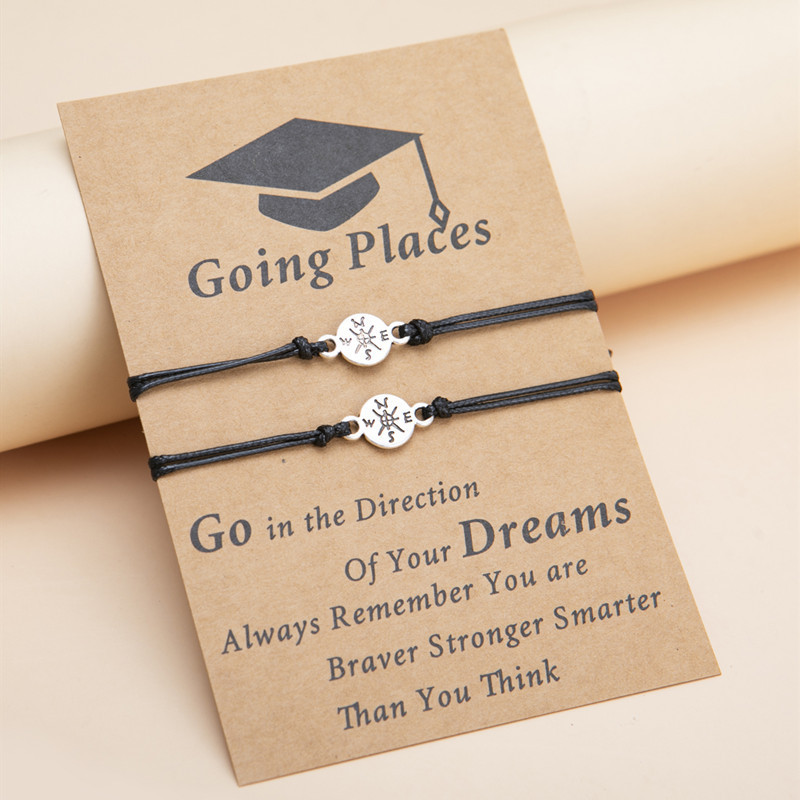 Cross-Border special for Europe and the United States new graduation season alloy compass hand-woven adjustable card bracelet set Cross-Border special for Europe and the United States new graduation season alloy compass hand-woven adjustable card bracelet set