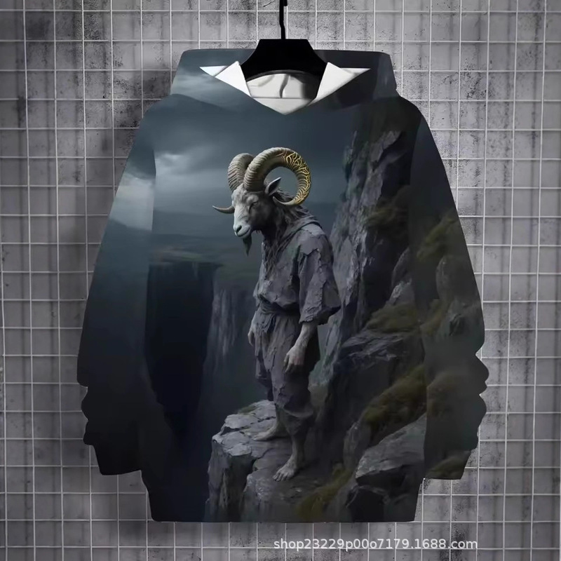 Funny Goat Scream 3D Printed Men's Sweatshirts Angry Goat Graphic Hoodie Funny Pullover