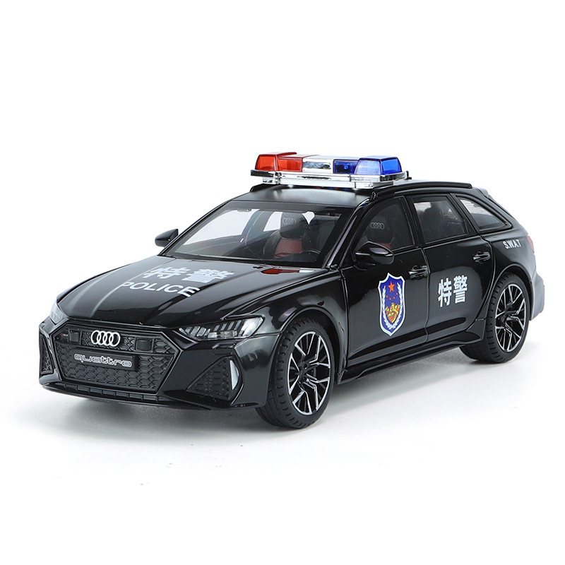 Weili modelo de coche de aleación 1: 24 nuevo Audi RS6 coche de policía con sonido y luz Tire hacia atrás modelo de coche de juguete colección de decoración