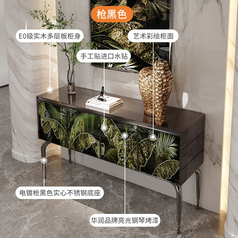 法式轻奢餐边柜客厅靠墙装饰储物柜高级感晶瓷镶钻艺术彩绘玄关柜|undefined