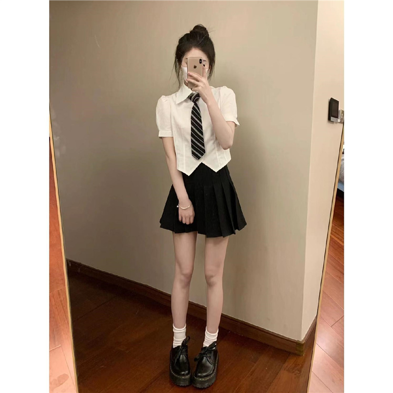 JK Uniform suit Summer College Style White Shirt Women's Short-sleeved Design Sense Niche Slim-fit Top