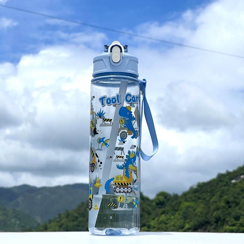 新款跨境卡通图案塑料杯高颜值户外运动水杯便携提绳水瓶吸管杯子|undefined