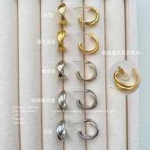 「港风少女」港风圆圈蚊香盘耳夹耳环金色耳饰复古小众耳圈耳钉银