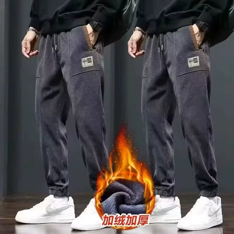 Мужские демисезонные велюровые микс casual брюки для отдыха, свободный прямой покрой