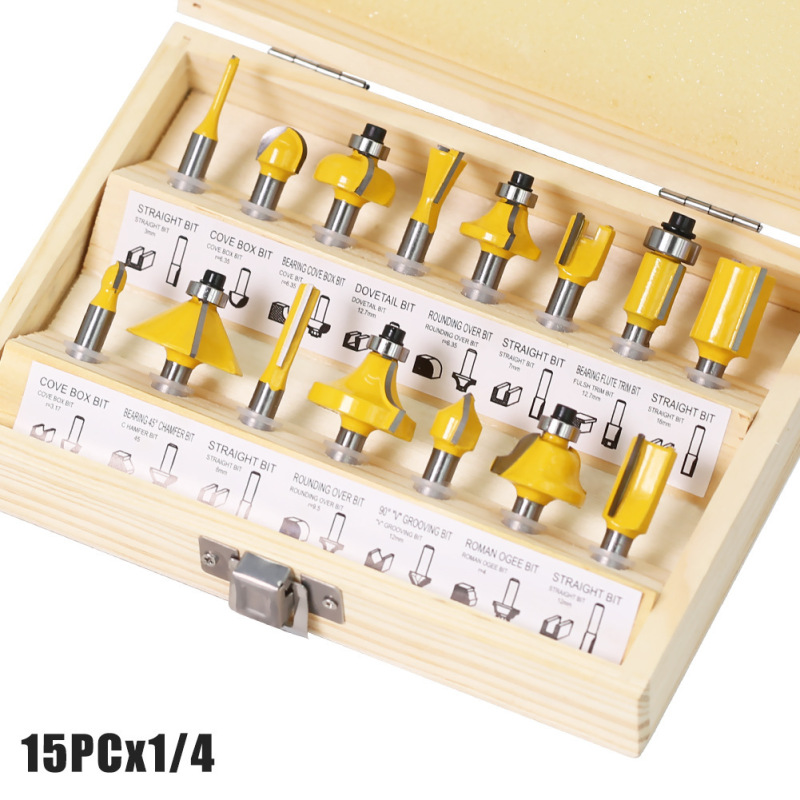 15 個セット 1/4 ハンドル 1/2 ハンドル 8 ハンドル 6 ハンドル木工フライスカッターセットトリミングマシン 12 個セット木工スロッティングフライスカッター|undefined