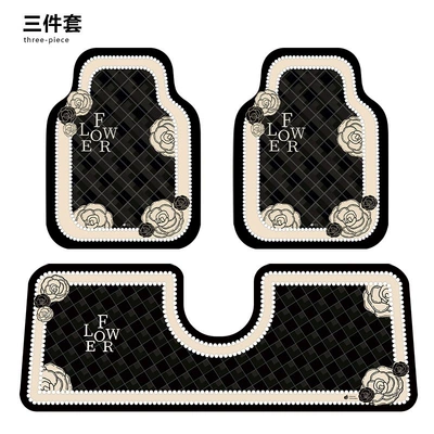 Car Carpet – for the interior of the car - xiaoxiang-pearl-black-checkered-camellia-g-three-piece-set-front-x2-rear-long-x1