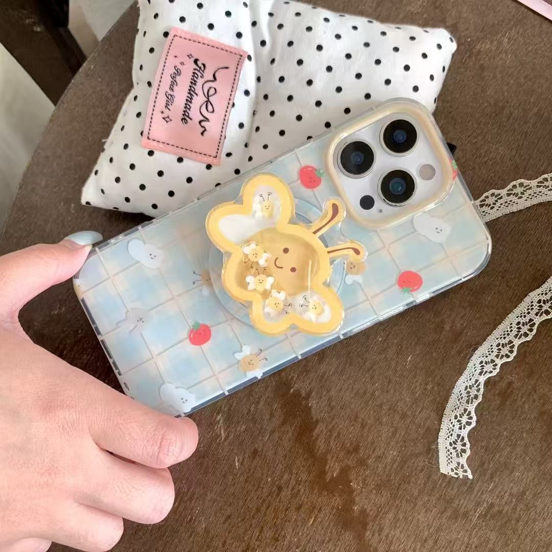 Pequeña miel a cuadros fresca y linda para Apple 16ProMax funda para teléfono móvil 15Pro magnético 14/13 femenino 15PM