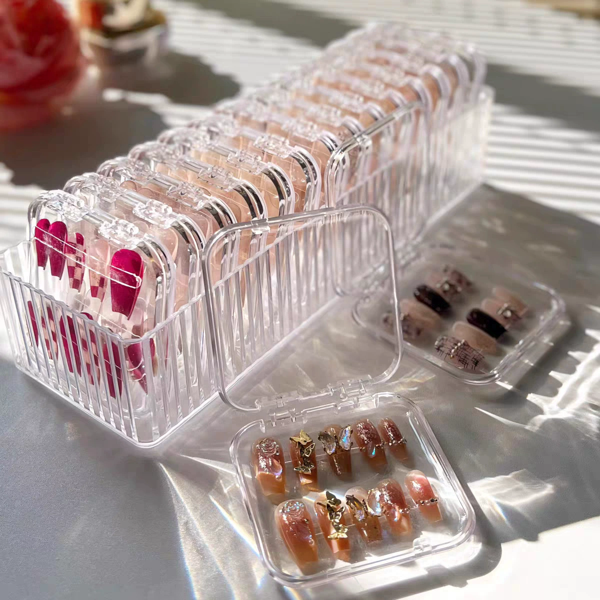 Носимый ящик для хранения ногтей, прозрачный пылезащитный органайзер для наклеек для ногтей с крышкой, портативная коробка для хранения ногтей большой емкости