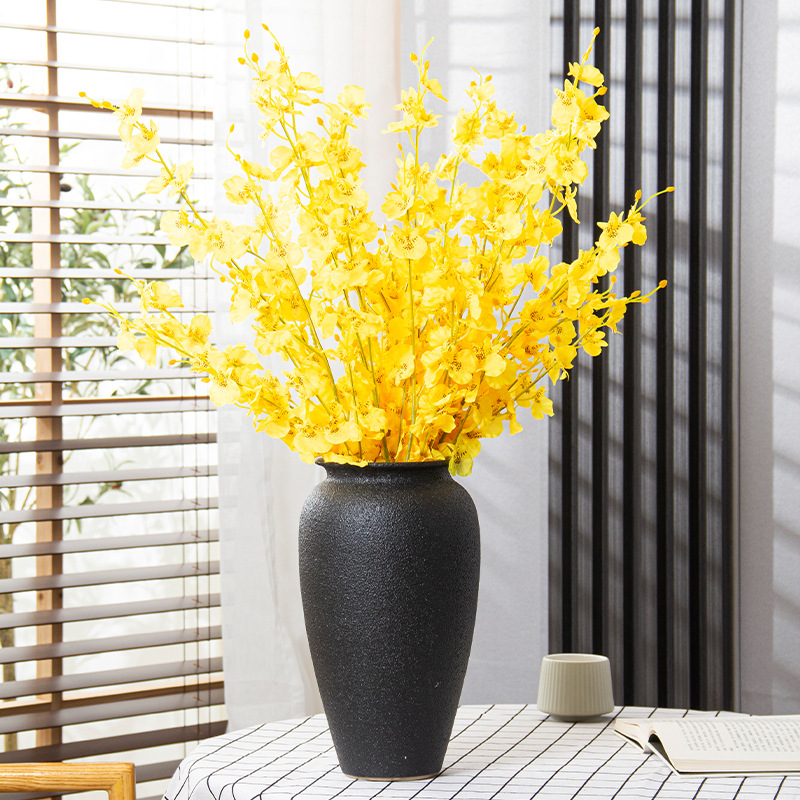 Jingdezhen negro esmaltado enchufado flor seca moderna simple Zen retro nuevo estilo chino en la sala de estar gran jarrón de cerámica
